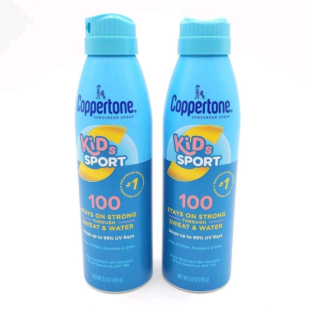 2x Coppertone 100 SPF Kids Sunscreen Spray For Kids 5.5 oz EXP 02/26‎ Bundle Lot